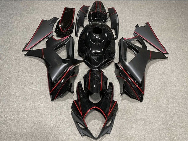 2007-2008 Suzuki GSXR 1000 Motorcycle Fairings - Glossy Black Matte Black Red Trim