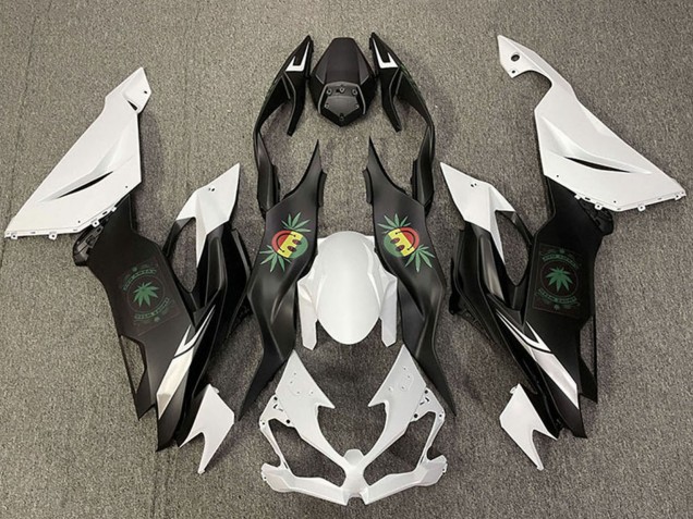 2019-2022 Kawasaki ZX6R Motorcycle Fairings - White Black Happy Face