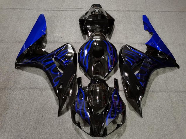 2006-2007 Honda CBR1000RR Motorcycle Fairing - Glossy Black Blue Flame