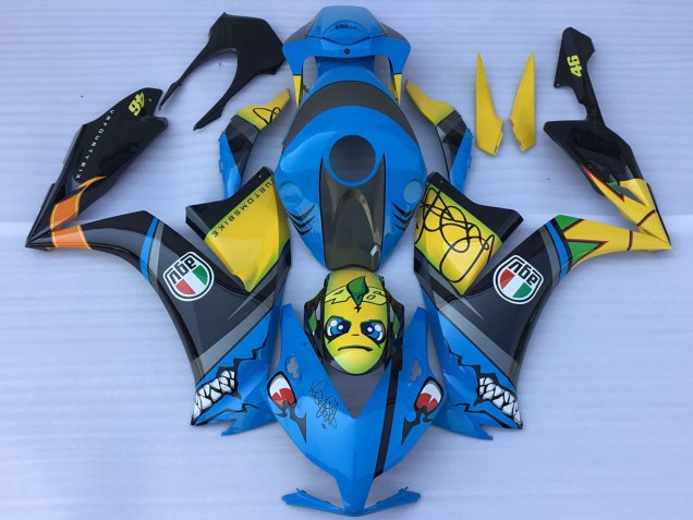 2012-2016 Honda CBR1000RR Motorcycle Fairings - Blue Yellow Glossy Black Shark Teeth