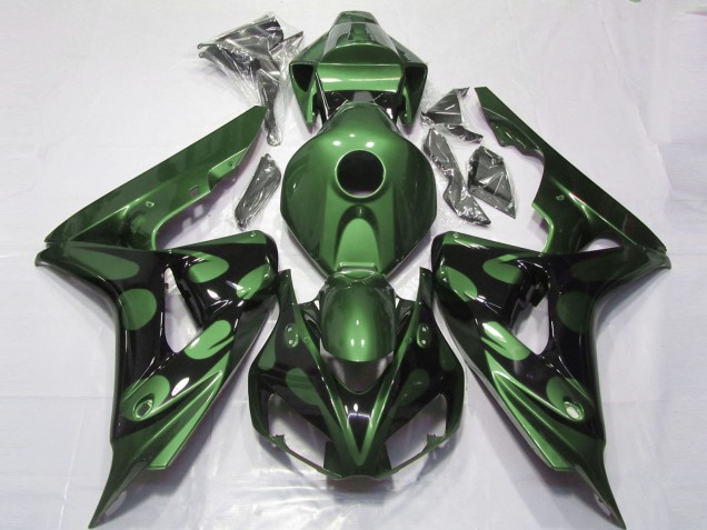 2006-2007 Honda CBR1000RR Motorcycle Fairings - Green Glossy Black Flame