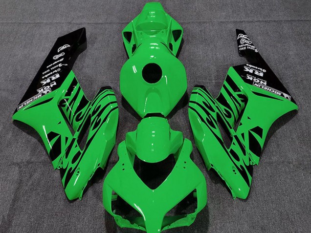 2004-2005 Honda CBR1000RR Motorcycle Fairings - Green Glossy Black Flame