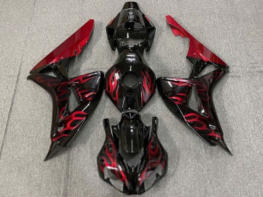 Cheap 2006-2007 Honda CBR1000RR Motorcycle Fairings - Glossy Black Red Flame