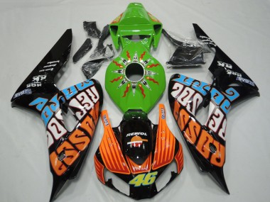 Cheap 2006-2007 Honda CBR1000RR Motorcycle Fairings - Green Orange Blue Glossy Black Rossi 46