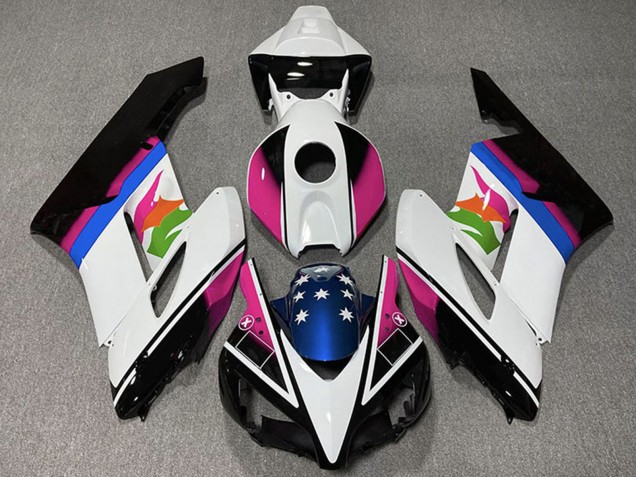 2004-2005 Honda CBR1000RR Motorcycle Fairings - White Pink Blue Glossy Black Star
