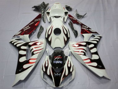 Cheap 2006-2007 Honda CBR1000RR Motorcycle Fairings - White Red Glossy Black Flame