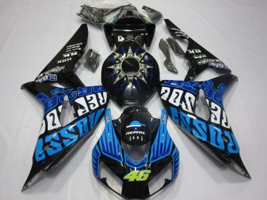 Cheap 2006-2007 Honda CBR1000RR Motorcycle Fairings - Glossy Black Blue Rossi 46