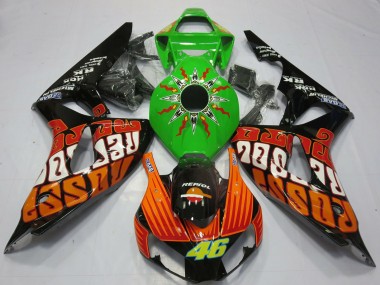 Cheap 2006-2007 Honda CBR1000RR Motorcycle Fairings - Green Orange Glossy Black Rossi 46