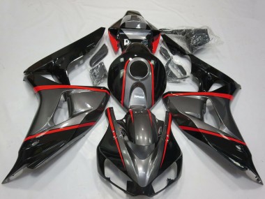 Cheap 2006-2007 Honda CBR1000RR Motorcycle Fairings - Grey Glossy Black Red Stripe