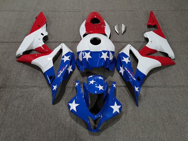 2007-2008 Honda CBR600RR Motorcycle Fairings - White Blue Red American Flag