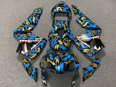 Cheap 2003-2004 Honda CBR600RR Motorcycle Fairings - Blue Gold Camouflage Shark