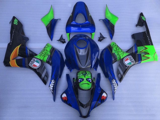 2007-2008 Honda CBR600RR Motorcycle Fairings - Blue Green Glossy Black Shark
