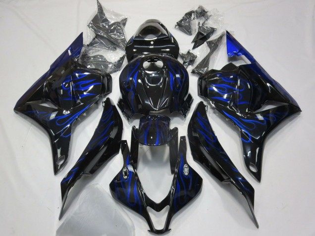 2009-2012 Honda CBR600RR Motorcycle Fairings - Glossy Black Blue Flame