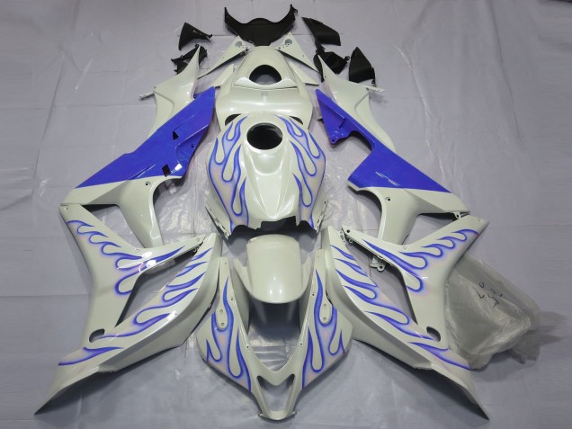 2007-2008 Honda CBR600RR Motorcycle Fairings - White Blue Flame