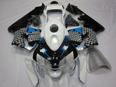 Cheap 2003-2004 Honda CBR600RR Motorcycle Fairings - White Blue Glossy Black Splatter