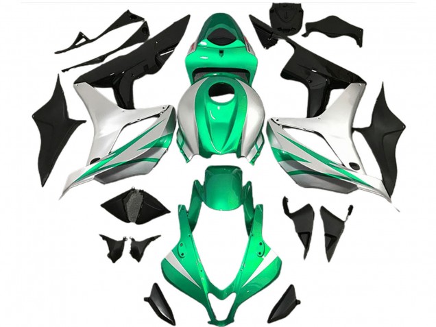 2007-2008 Honda CBR600RR Motorcycle Fairings - Silver Green Glossy Black OEM Style
