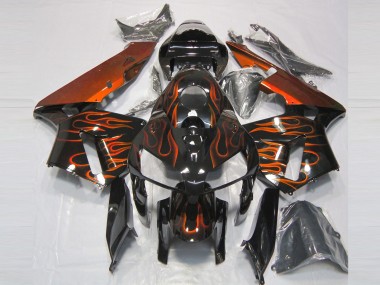 Cheap 2005-2006 Honda CBR600RR Motorcycle Fairings - Glossy Black Orange Flame