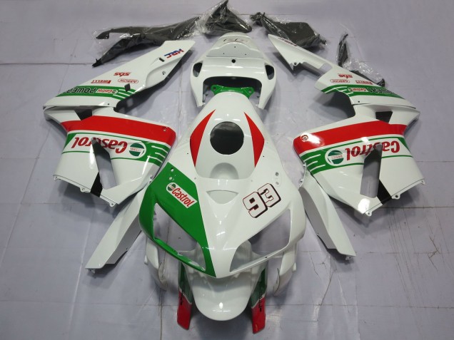 2005-2006 Honda CBR600RR Motorcycle Fairings - White Green Red Castrol 93