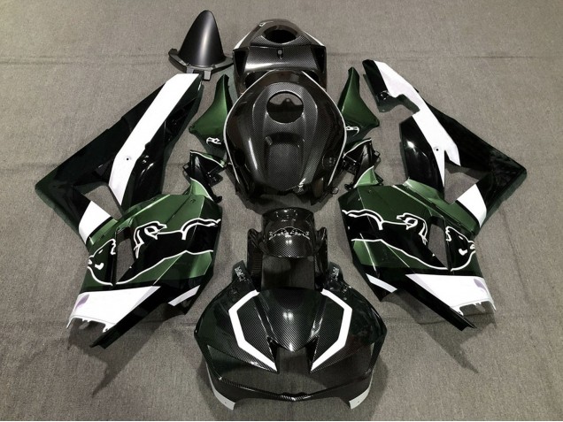 2013-2023 Honda CBR600RR Motorcycle Fairings - Black Carbon Fiber White Green Bull