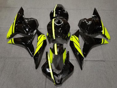 Cheap 2009-2012 Honda CBR600RR Motorcycle Fairings - Glossy Black High Viz Yellow Stripe