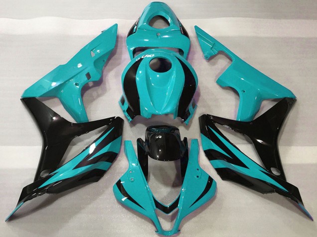 2007-2008 Honda CBR600RR Motorcycle Fairings - Cyan Blue Glossy Black OEM Style