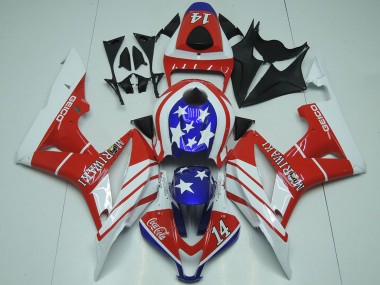 Cheap 2007-2008 Honda CBR600RR Motorcycle Fairings - White Red Blue Star Geico 14