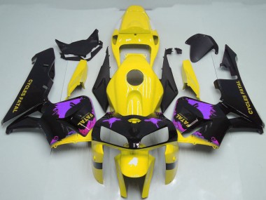 Cheap 2005-2006 Honda CBR600RR Motorcycle Fairings - Glossy Black Yellow Purple Splatter