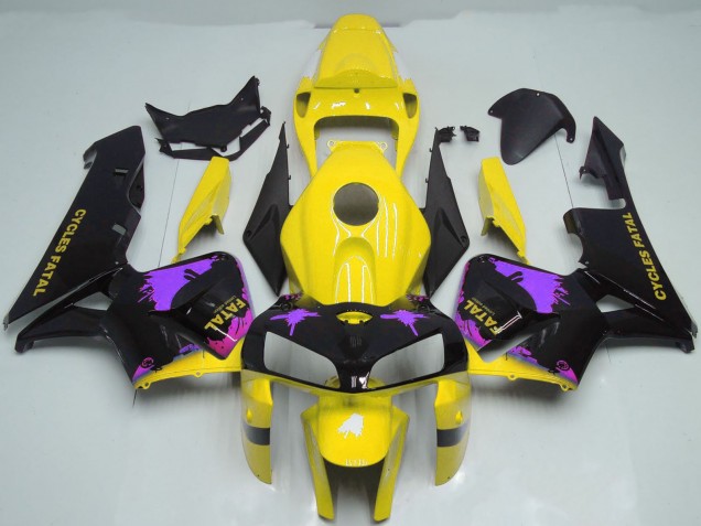 2005-2006 Honda CBR600RR Motorcycle Fairings - Glossy Black Yellow Purple Splatter
