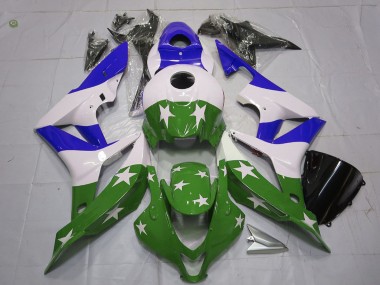 Cheap 2007-2008 Honda CBR600RR Motorcycle Fairings - White Blue Green Stars Stripe