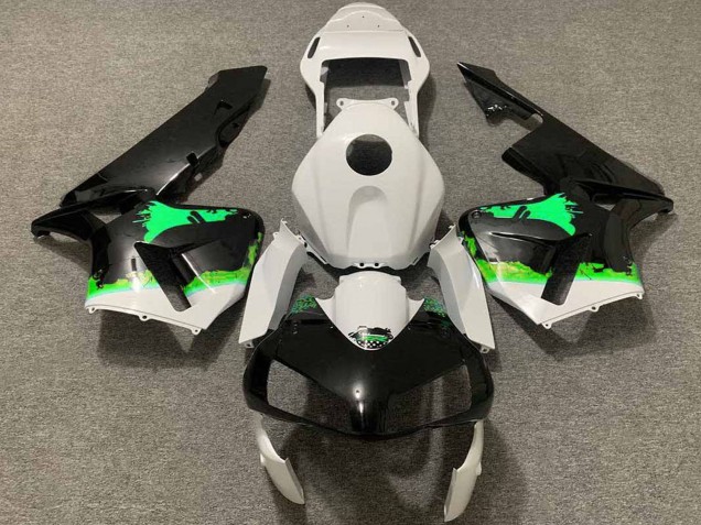 2003-2004 Honda CBR600RR Motorcycle Fairings - White Green Glossy Black Splatter