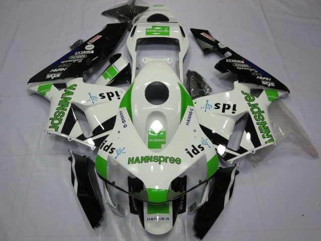 2003-2004 Honda CBR600RR Motorcycle Fairings - White Green Glossy Black Hannspree