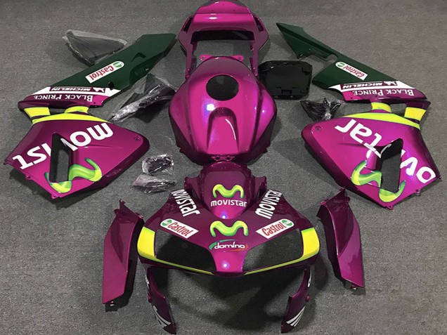 2003-2004 Honda CBR600RR Motorcycle Fairings - Hot Pink Yellow Green MoviStar