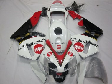 Cheap 2003-2004 Honda CBR600RR Motorcycle Fairings - White Red Glossy Black Konica Minolta