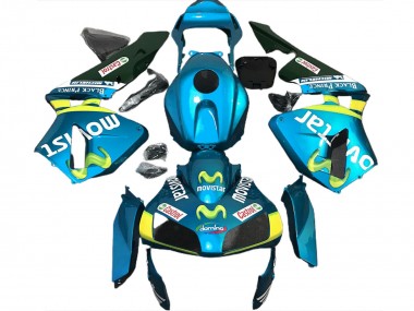 Cheap 2003-2004 Honda CBR600RR Motorcycle Fairings - Light Blue Yellow Green MoviStar