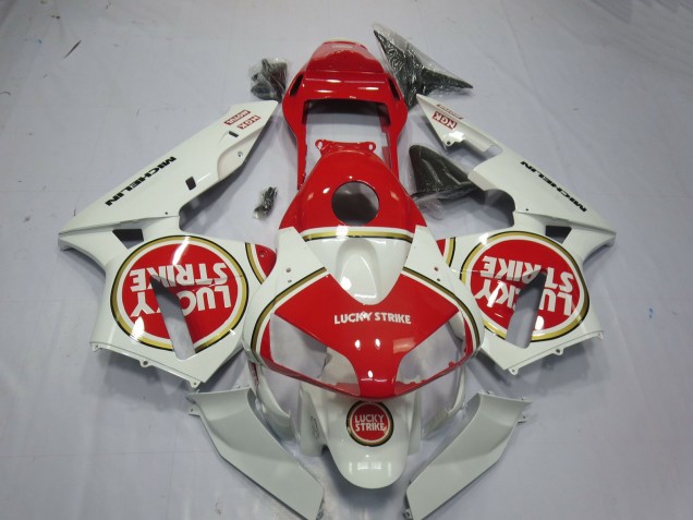 2003-2004 Honda CBR600RR Motorcycle Fairings - White Red Lucky Strike