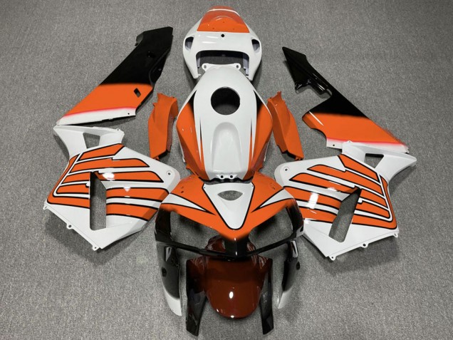 2005-2006 Honda CBR600RR Motorcycle Fairings - White Orange Wings