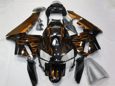 Cheap 2003-2004 Honda CBR600RR Motorcycle Fairings - Glossy Black Orange Flame