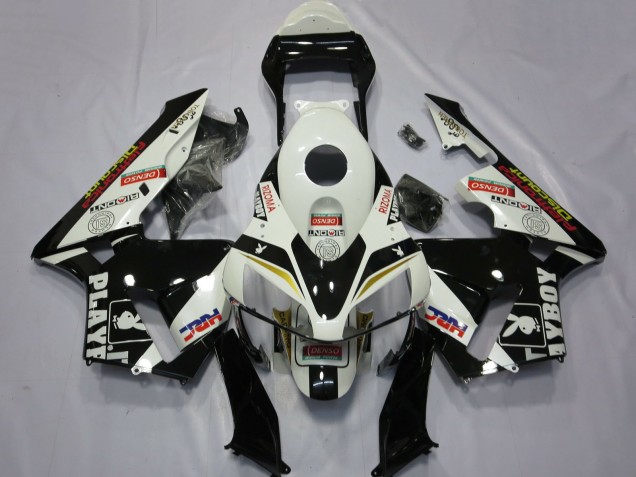 2003-2004 Honda CBR600RR Motorcycle Fairings - White Yellow Glossy Black HRC Playboy