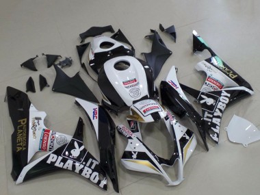 Cheap 2007-2008 Honda CBR600RR Motorcycle Fairings - White Gold Glossy Black PlayBoy