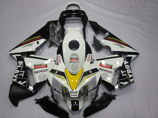 2003-2004 Honda CBR600RR Motorcycle Fairings - White Yellow Glossy Black Playboy Style