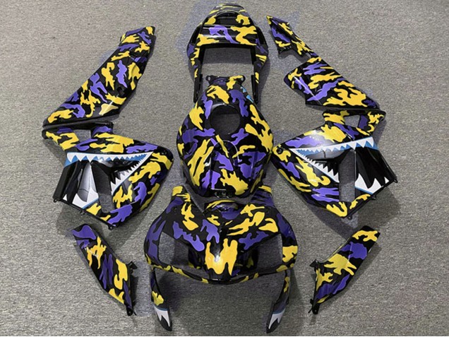 2003-2004 Honda CBR600RR Motorcycle Fairings - Purple Yellow Camouflage Shark
