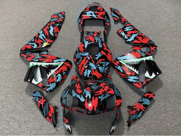 2003-2004 Honda CBR600RR Motorcycle Fairings - Red Blue Camouflage Shark