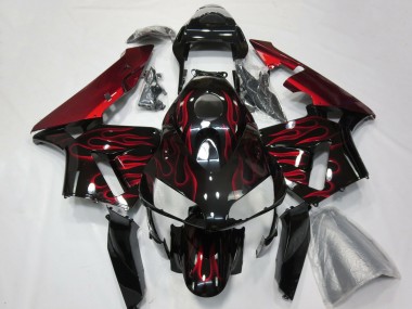 Cheap 2003-2004 Honda CBR600RR Motorcycle Fairings - Glossy Black Red Flame