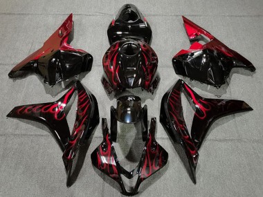 Cheap 2009-2012 Honda CBR600RR Motorcycle Fairings - Glossy Black Red Flame