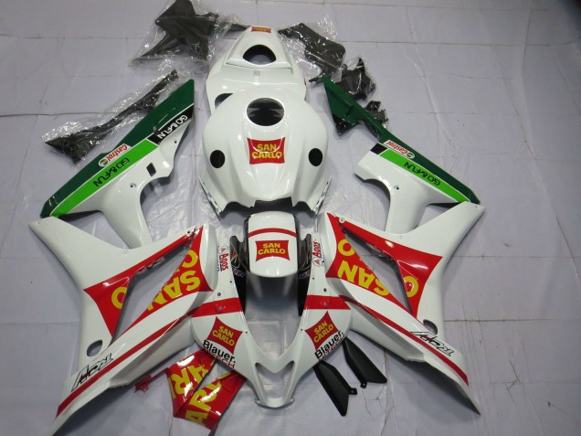 2007-2008 Honda CBR600RR Motorcycle Fairings - White Red Green Yellow San Carlo