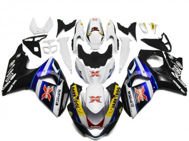 Cheap 2009-2016 Suzuki GSXR 1000 Motorcycle Fairings - White Blue Black SPIDI Dark Dog
