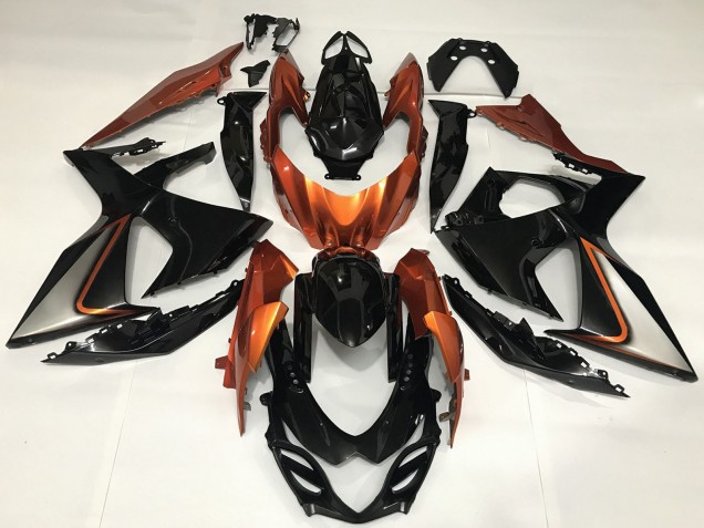 2009-2016 Suzuki GSXR 1000 Motorcycle Fairings - Glossy Black and Shiny Orange