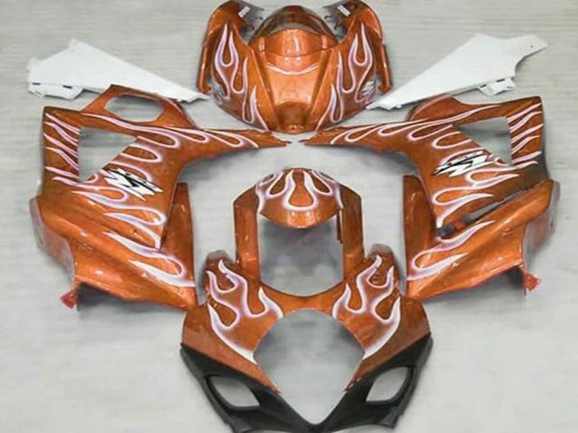 2007-2008 Suzuki GSXR 1000 Motorcycle Fairings - Orange White Flame