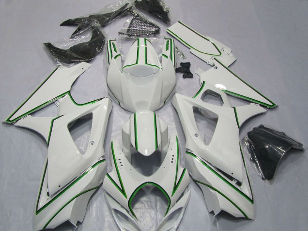 2007-2008 Suzuki GSXR 1000 Motorcycle Fairings - Glossy White Green Pinstripe