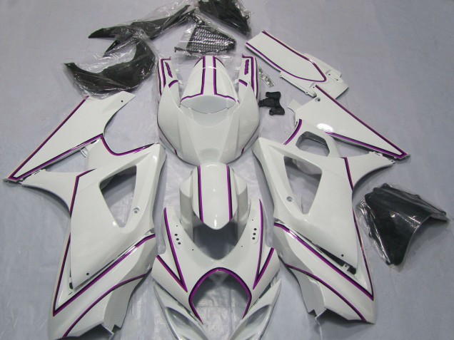 2007-2008 Suzuki GSXR 1000 Motorcycle Fairings - Glossy White Pink Pinstripe